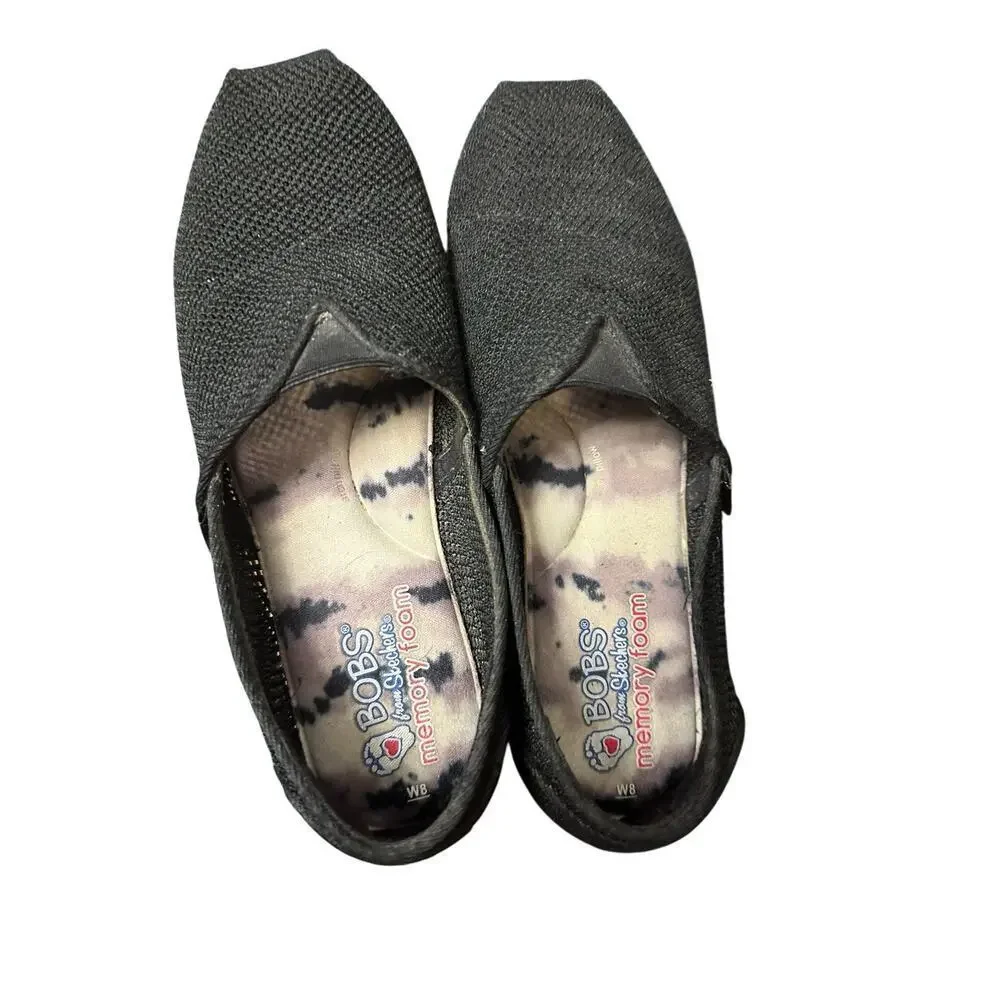 BOBS Women’s‎ Size 8 Black Woven Memory Foam From Sketchers Slip Bohemian EUC
